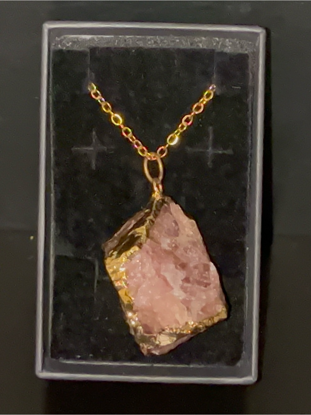 Gold-Edged Pink Raw Crystal Pendant Necklace - Women Jewelry